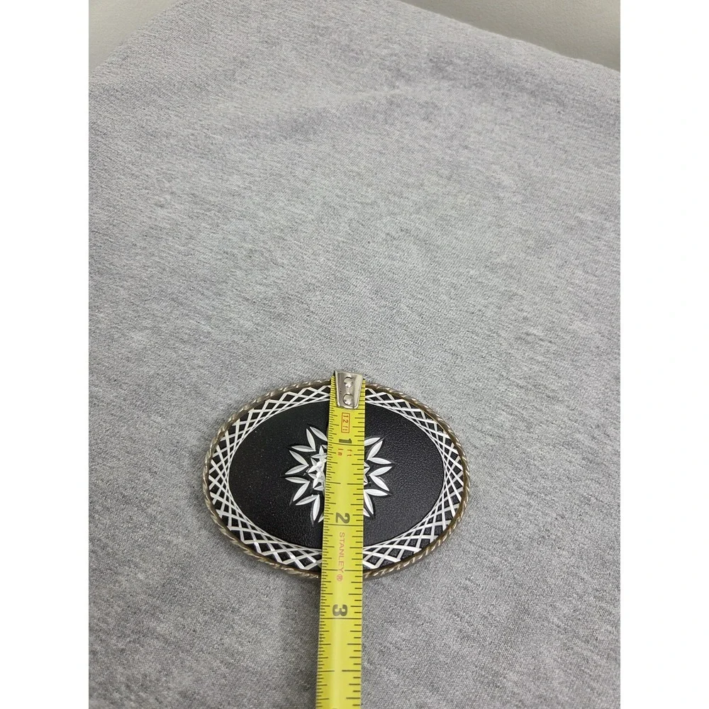 Vintage Rockmount Diamond Cut Black Silver Starburst Belt Buckle